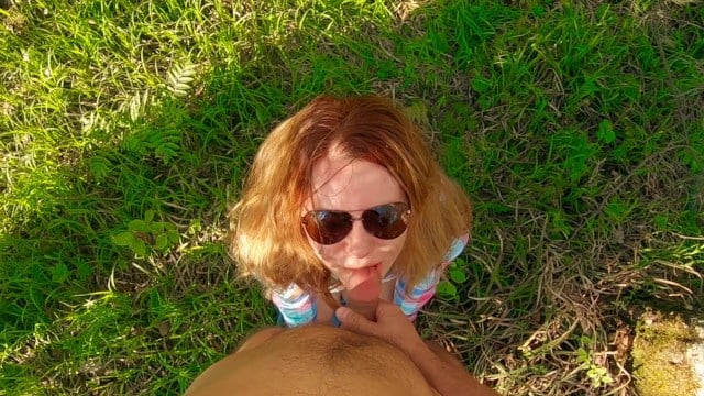 Cum on Ginger Glasses and Hair | Outdoor blow job of Redhead gal