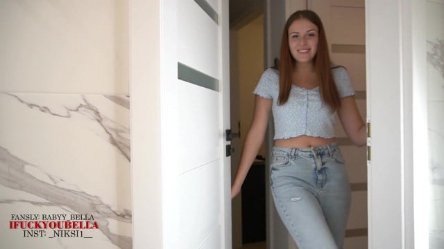 Stepsister sucks well, cum on her boobs while her parents aren't home! Bella Crystal